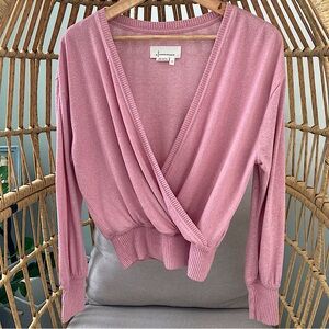 Anthropologie Pink XS Sweater Rocio Surplice Faux Wrap Sweater V Neck
